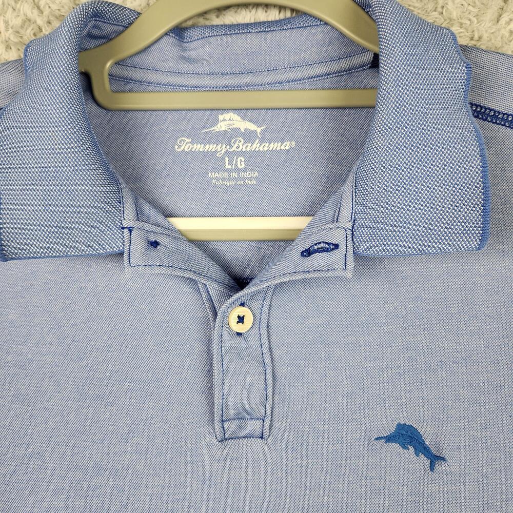Tommy Bahama Polo Shirt Mens Large Blue Marlin Logo Golf Beach Preppy Light